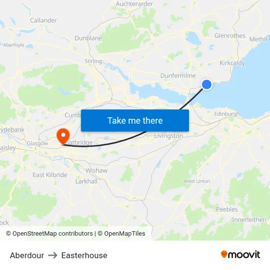 Aberdour to Easterhouse map