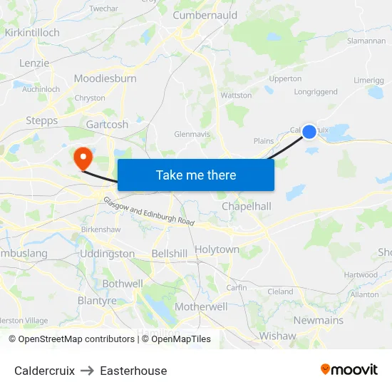 Caldercruix to Easterhouse map