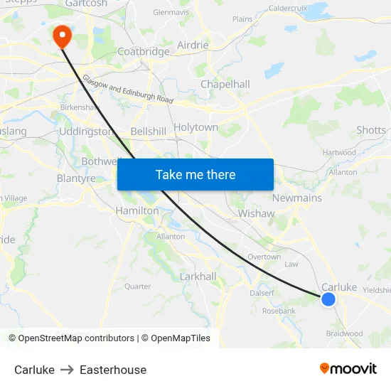 Carluke to Easterhouse map