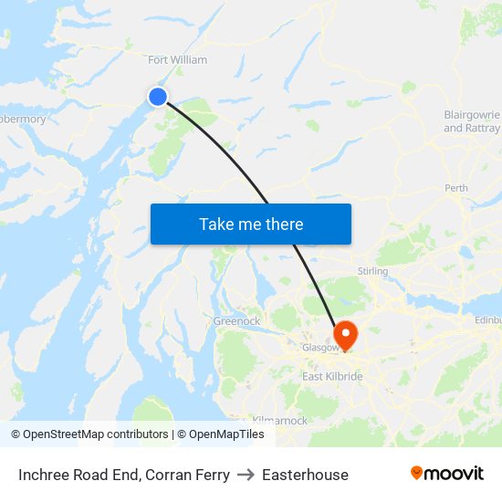 Inchree Road End, Corran Ferry to Easterhouse map