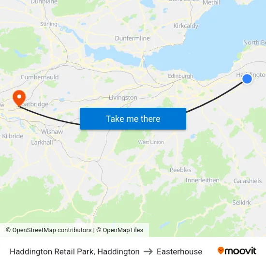 Haddington Retail Park, Haddington to Easterhouse map