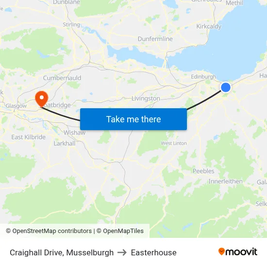Craighall Drive, Musselburgh to Easterhouse map