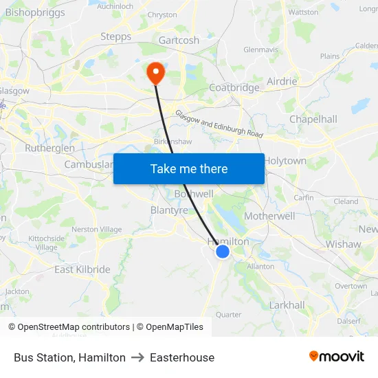 Bus Station, Hamilton to Easterhouse map
