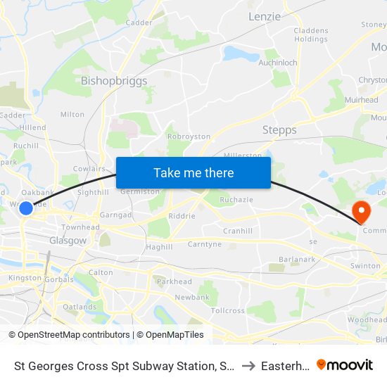 St Georges Cross Spt Subway Station, St Georges Cross to Easterhouse map