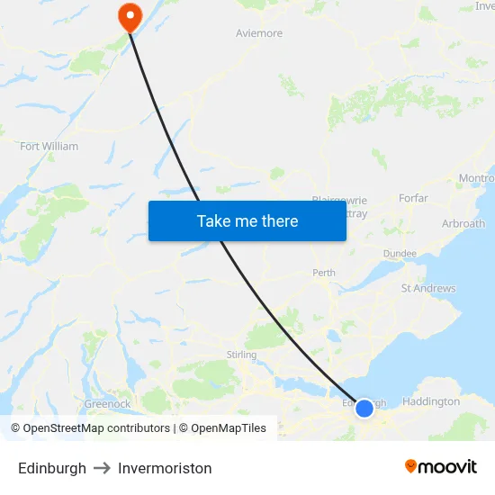 Edinburgh to Invermoriston map