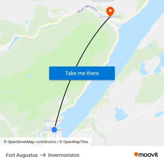Fort Augustus to Invermoriston map