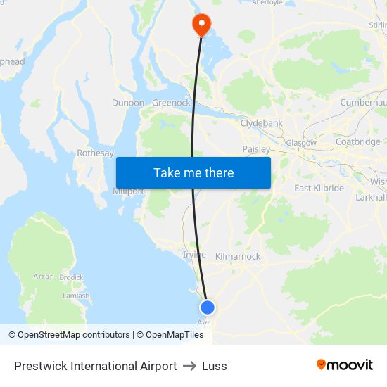 Prestwick International Airport to Luss map