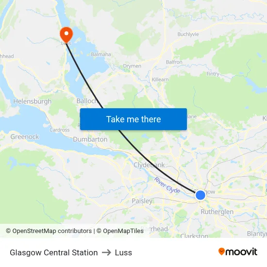 Glasgow Central Station to Luss map