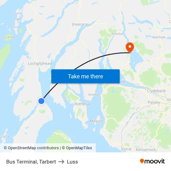 Bus Terminal, Tarbert to Luss map