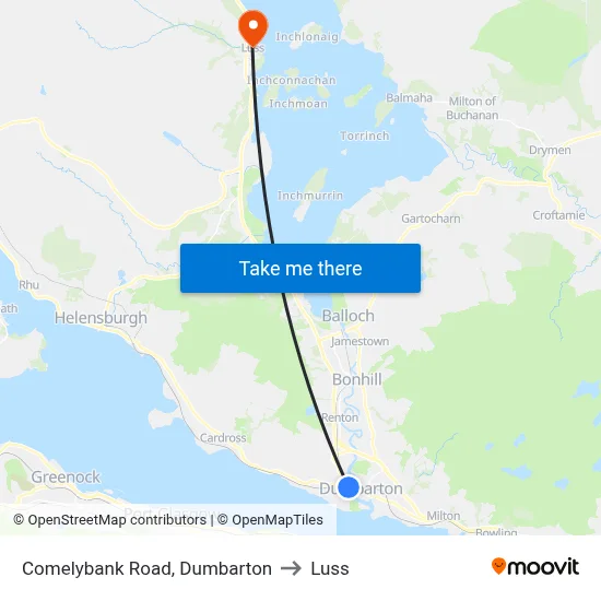 Comelybank Road, Dumbarton to Luss map