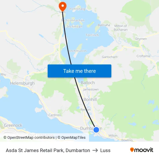 Asda St James Retail Park, Dumbarton to Luss map