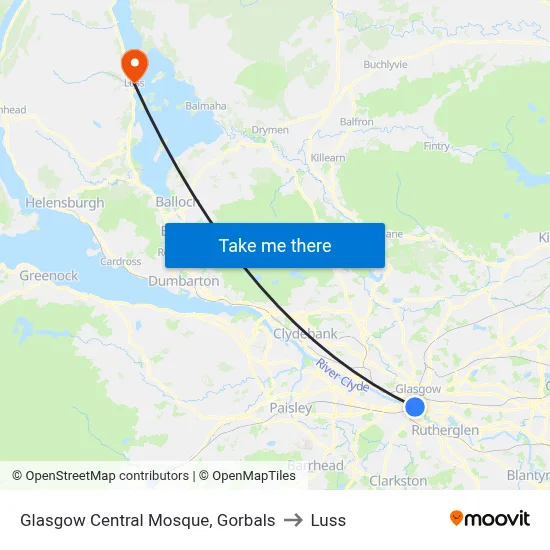 Glasgow Central Mosque, Gorbals to Luss map
