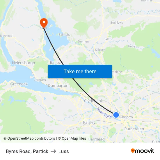 Byres Road, Partick to Luss map