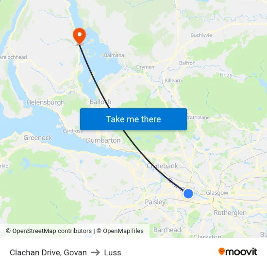 Clachan Drive, Govan to Luss map