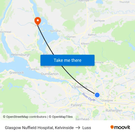 Glasgow Nuffield Hospital, Kelvinside to Luss map