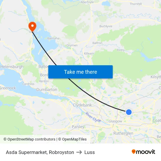 Asda Supermarket, Robroyston to Luss map