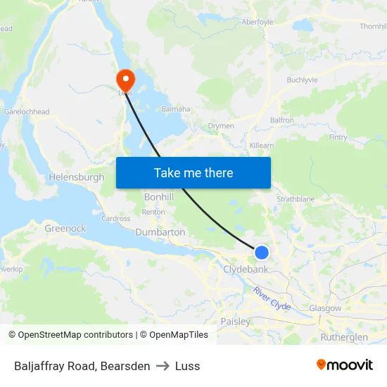Baljaffray Road, Bearsden to Luss map