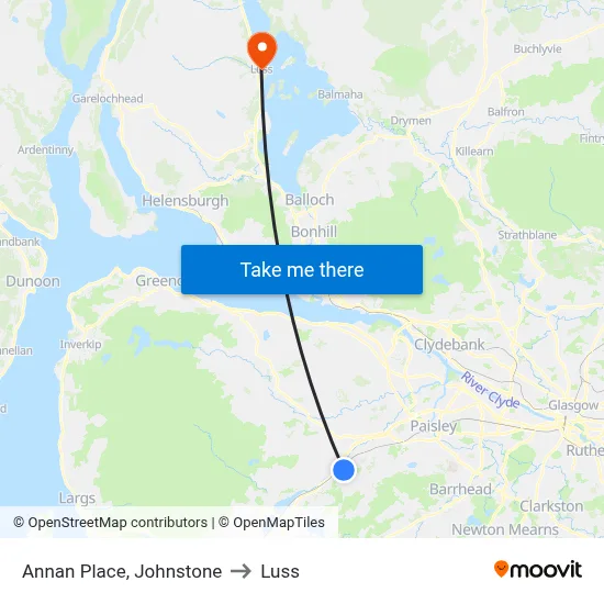Annan Place, Johnstone to Luss map