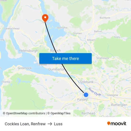 Cockles Loan, Renfrew to Luss map