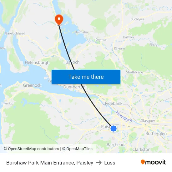 Barshaw Park Main Entrance, Paisley to Luss map