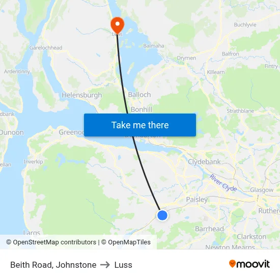 Beith Road, Johnstone to Luss map