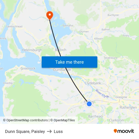 Dunn Square, Paisley to Luss map