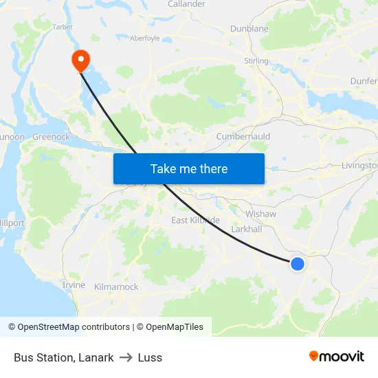 Bus Station, Lanark to Luss map