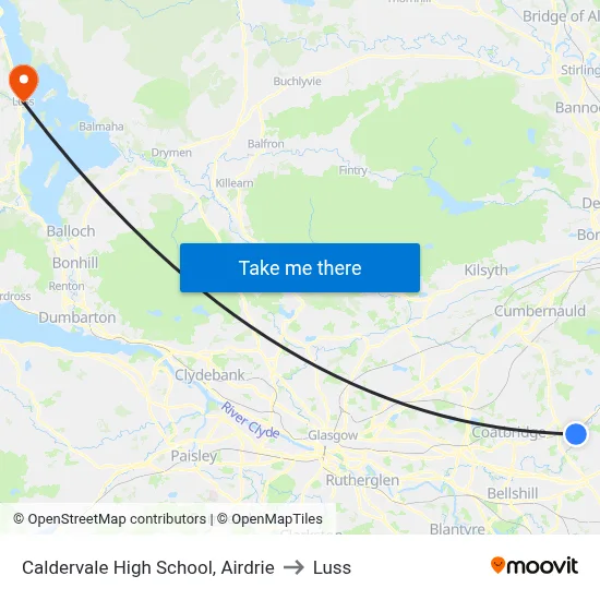 Caldervale High School, Airdrie to Luss map