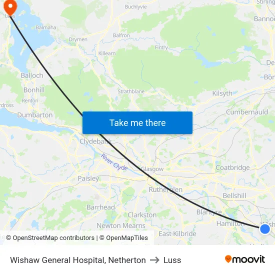 Wishaw General Hospital, Netherton to Luss map