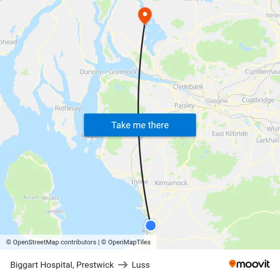 Biggart Hospital, Prestwick to Luss map