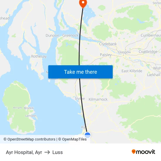Ayr Hospital, Ayr to Luss map
