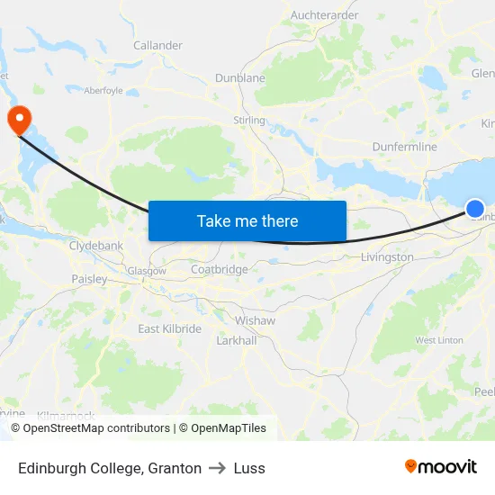 Edinburgh College, Granton to Luss map