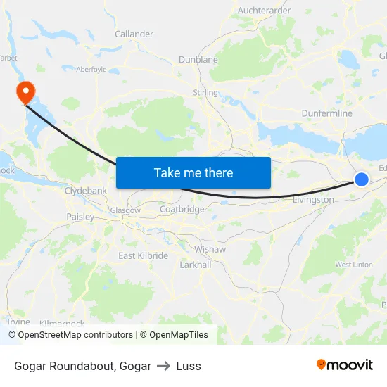 Gogar Roundabout, Gogar to Luss map