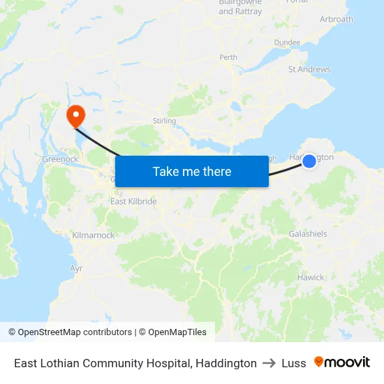 East Lothian Community Hospital, Haddington to Luss map