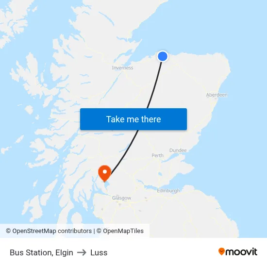 Bus Station, Elgin to Luss map