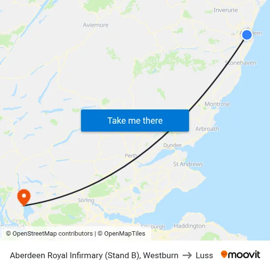 Aberdeen Royal Infirmary (Stand B), Westburn to Luss map