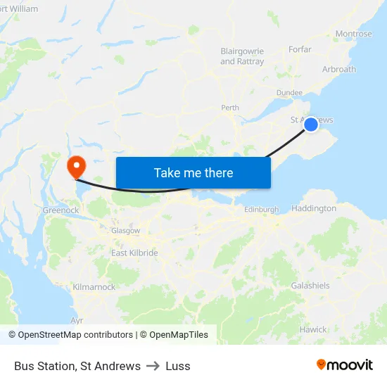 Bus Station, St Andrews to Luss map