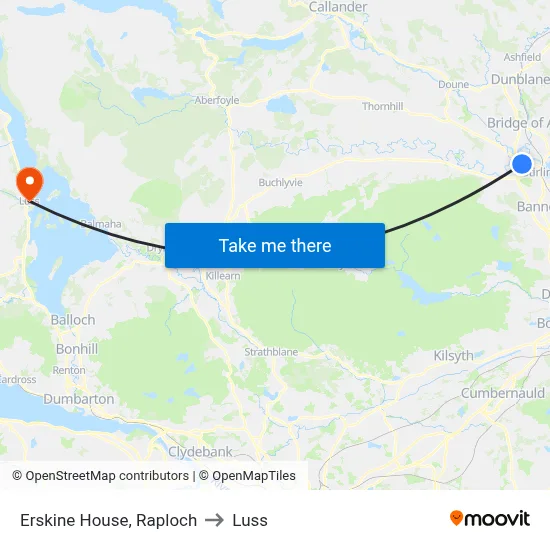 Erskine House, Raploch to Luss map