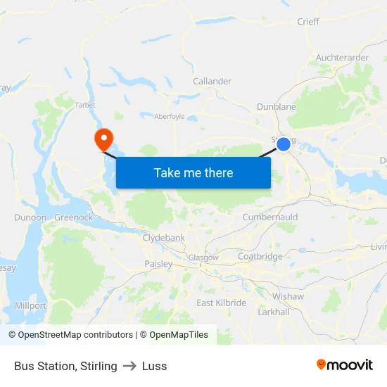 Bus Station, Stirling to Luss map