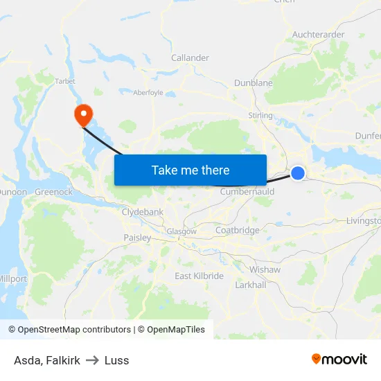 Asda, Falkirk to Luss map