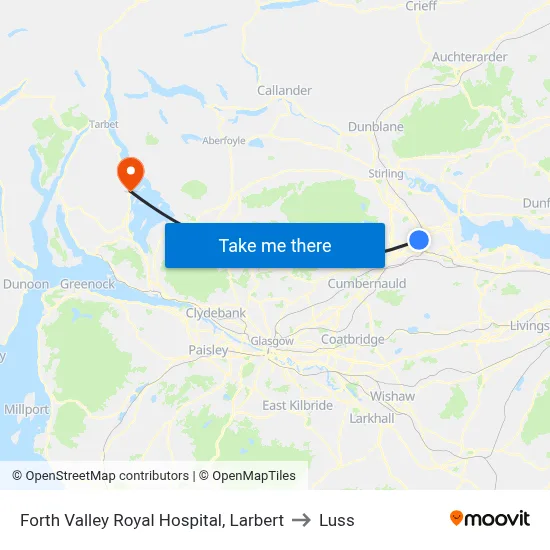 Forth Valley Royal Hospital, Larbert to Luss map