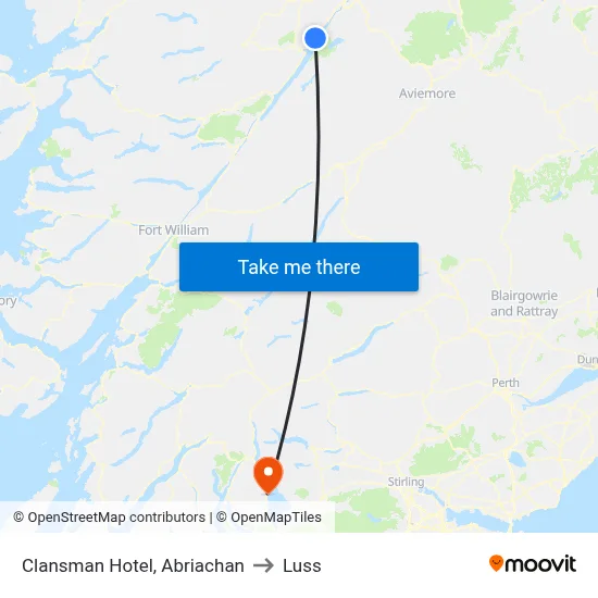 Clansman Hotel, Abriachan to Luss map