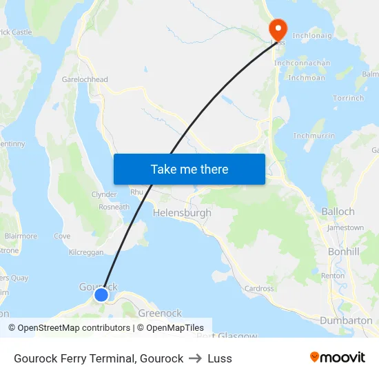 Gourock Ferry Terminal, Gourock to Luss map