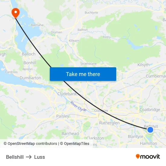 Bellshill to Luss map