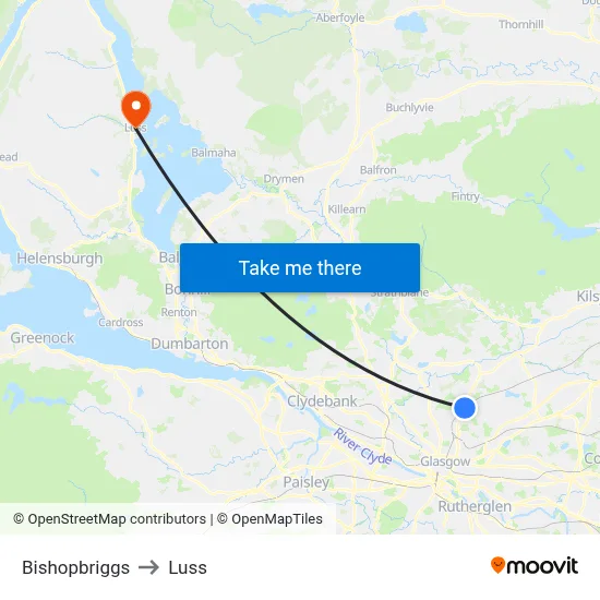Bishopbriggs to Luss map