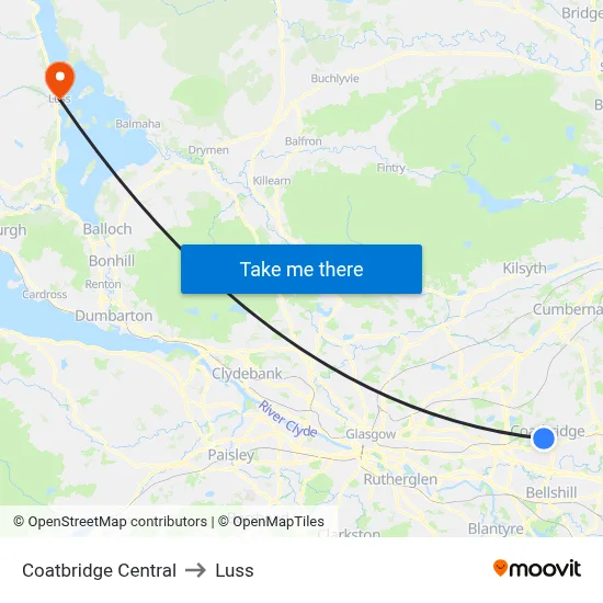 Coatbridge Central to Luss map