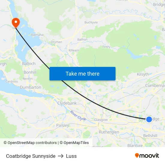 Coatbridge Sunnyside to Luss map