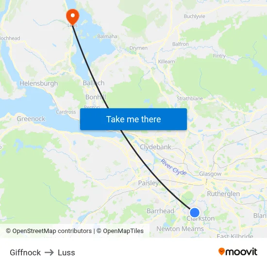 Giffnock to Luss map