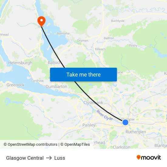 Glasgow Central to Luss map