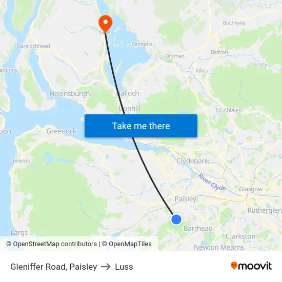 Gleniffer Road, Paisley to Luss map
